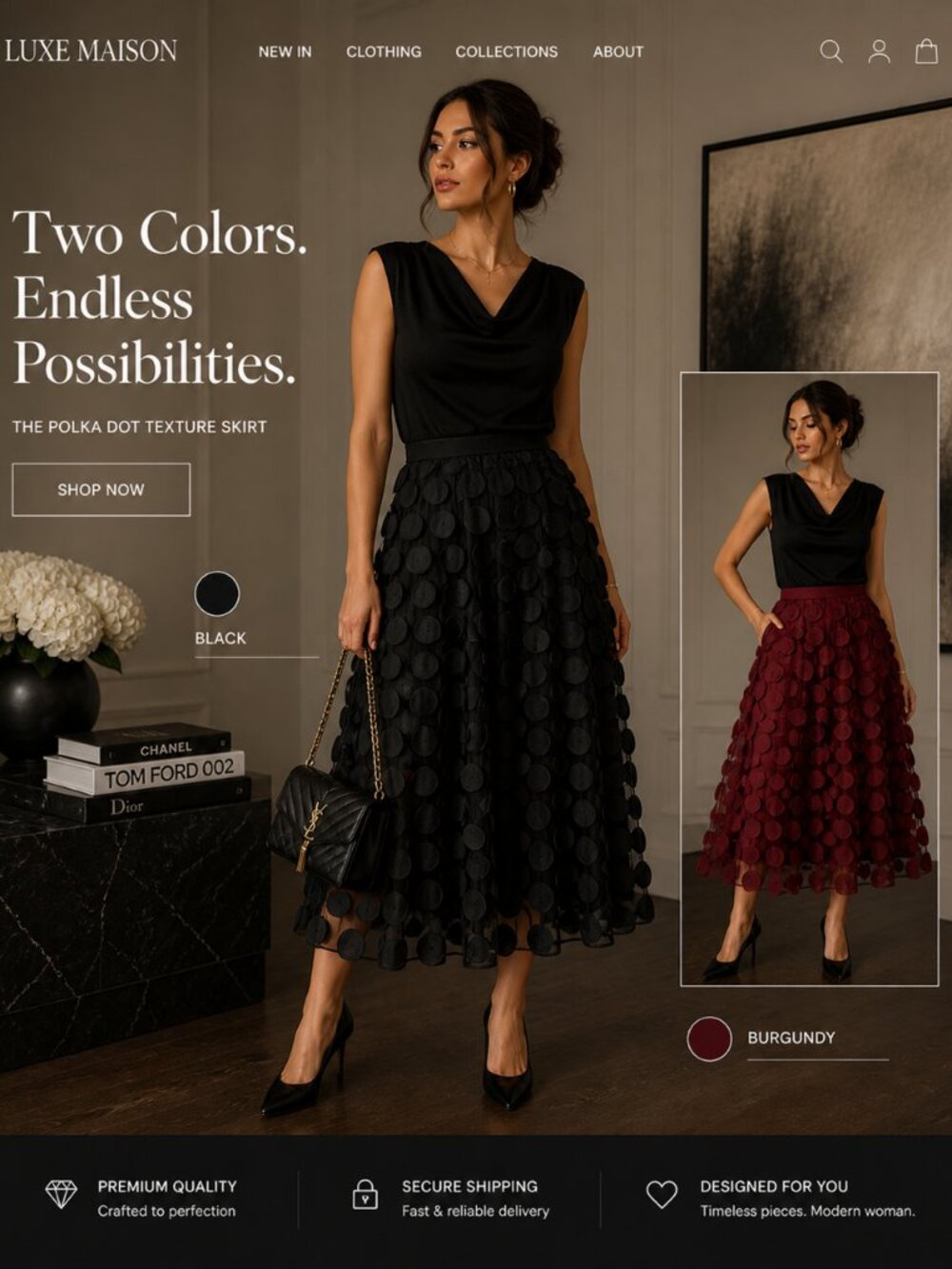BQ78 Your Choice of Black or Burgundy Silk Circle Detail Skirt One Size Fits All